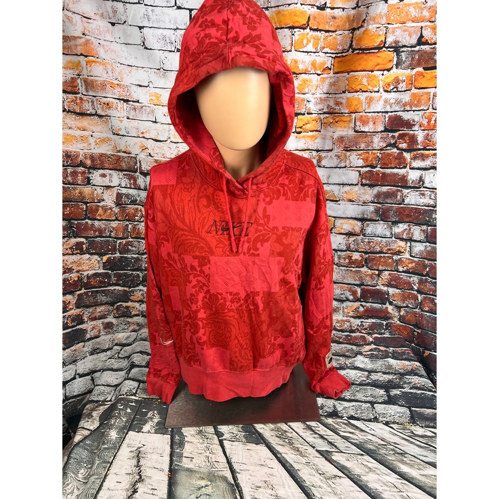 Nike Womens Red Floral Patchwork Damask Fleece Hoodie Sweatshirt Medium M